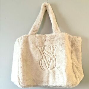 New VS faux fur cream sherpa large tote bag